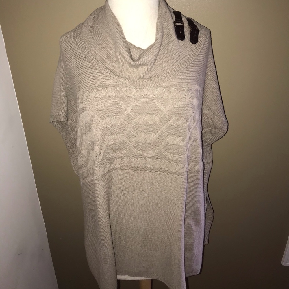 NWT LaSeine Camel Knit Cowl Neck Poncho Sweater XL Boho Cozy